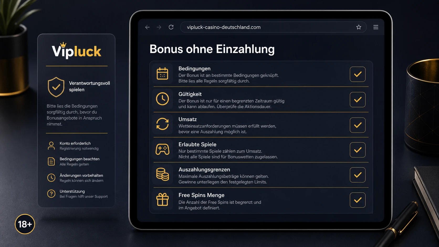 Bedingungen beim Bonus ohne Einzahlung